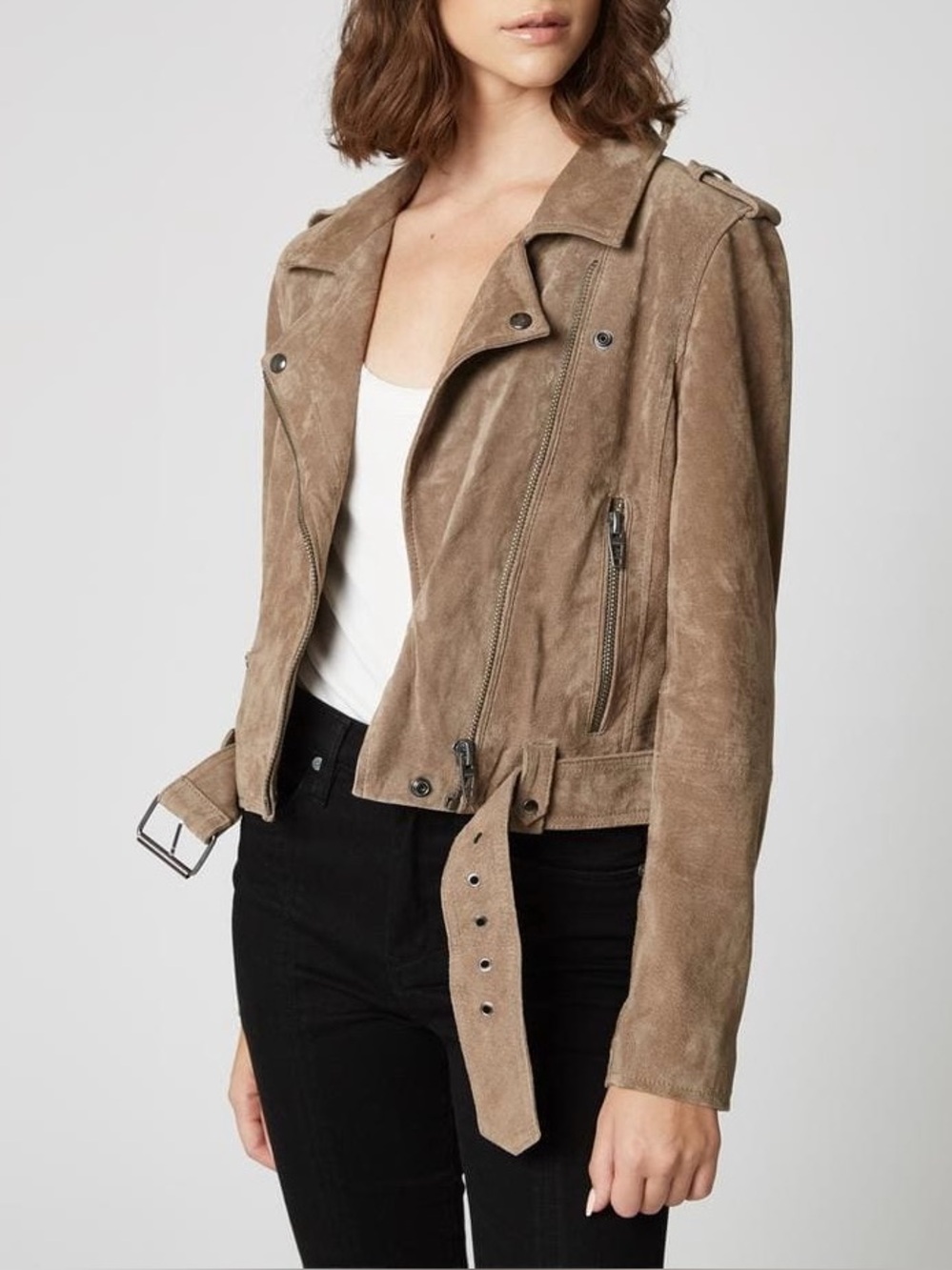 NWT BlankNYC taupe suede leather moto jacket size XS